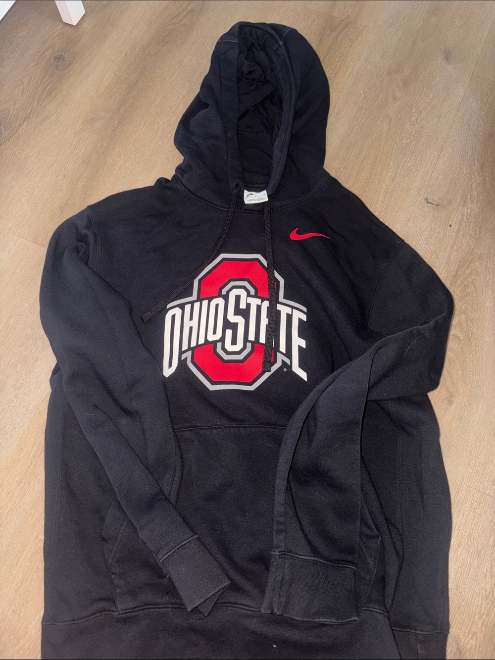 Nike Black Crewneck Hoodie with Red & White Ohio State Logo
